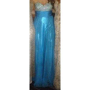 Blue Chiffon Prom Dress with Beaded Bust